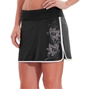 Athleta Skort Swift Zip Black White Piping Floral Flower Shorts Skirt Sport S 6